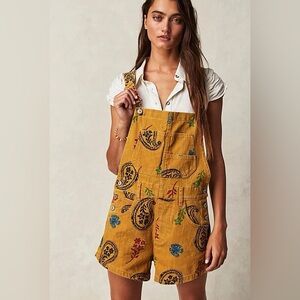 Free people Ziggy Paisley Short Overalls